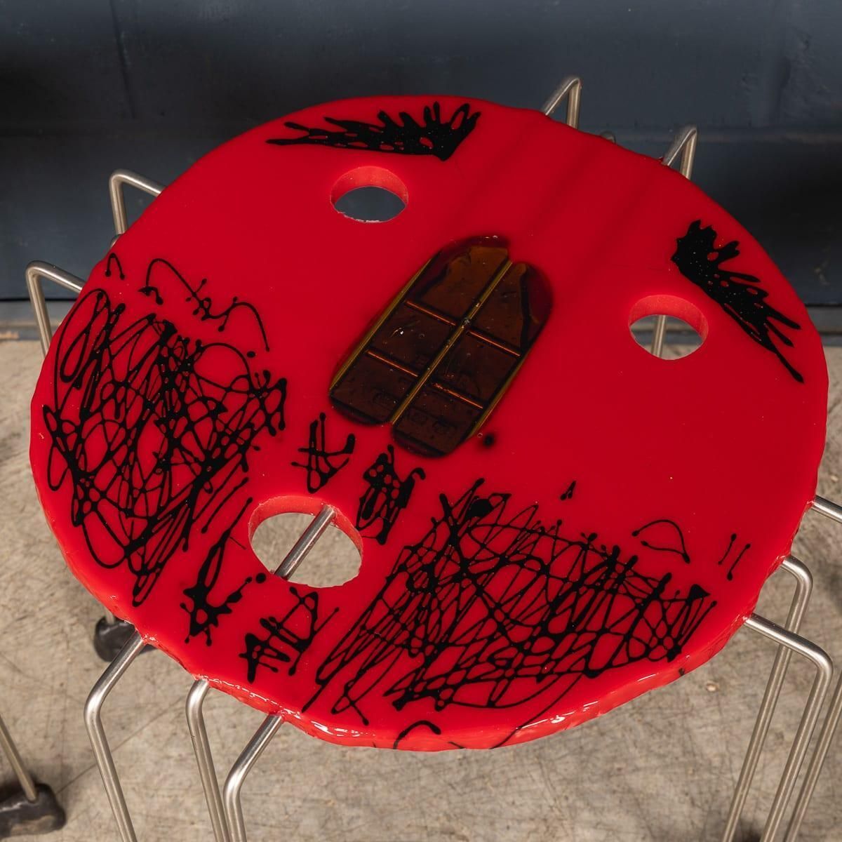 Gaetano Pesce Set Of 3 Red Resin Fish Design Tables From Italy photo vinterior
