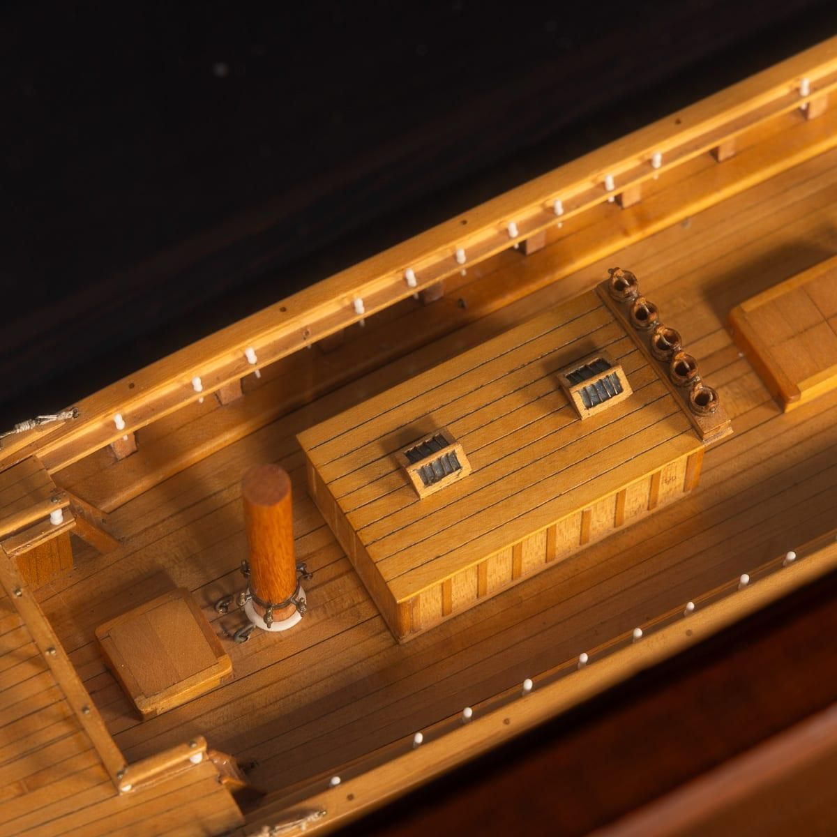 photo vintage 20thc Maritime Club House Cased Planked & Framed Ship Model By A. Kausen C.1934