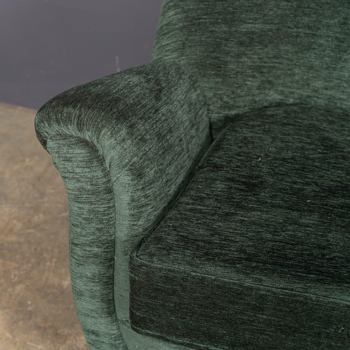 8653.0 Vintage 20thc Italian Pair Of Green Fabric Armchairs With Ottomans C.1950 photo