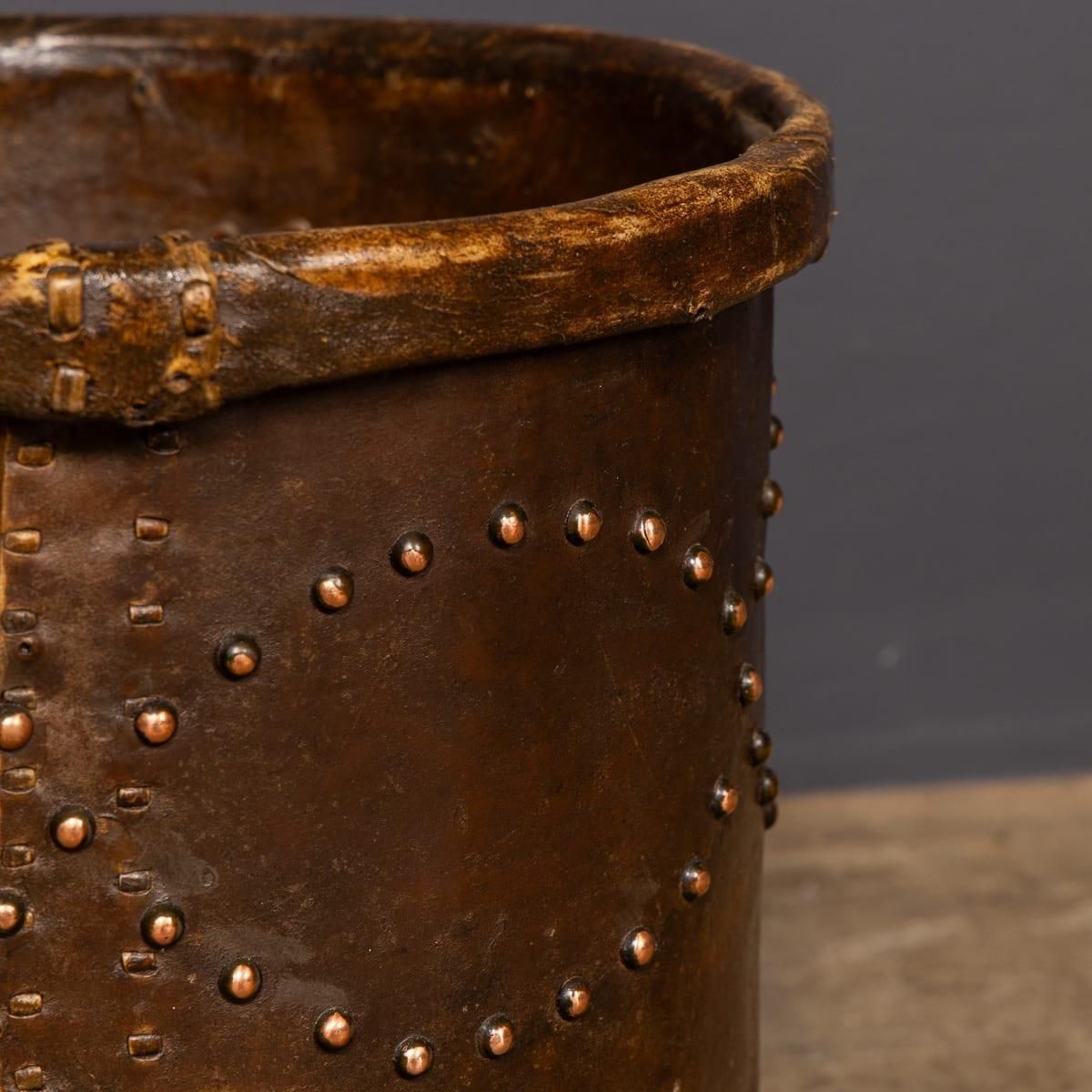 photo vintage Antique 20th Century Edwardian Vellum Clad Metal Lined Log Bucket C.1910