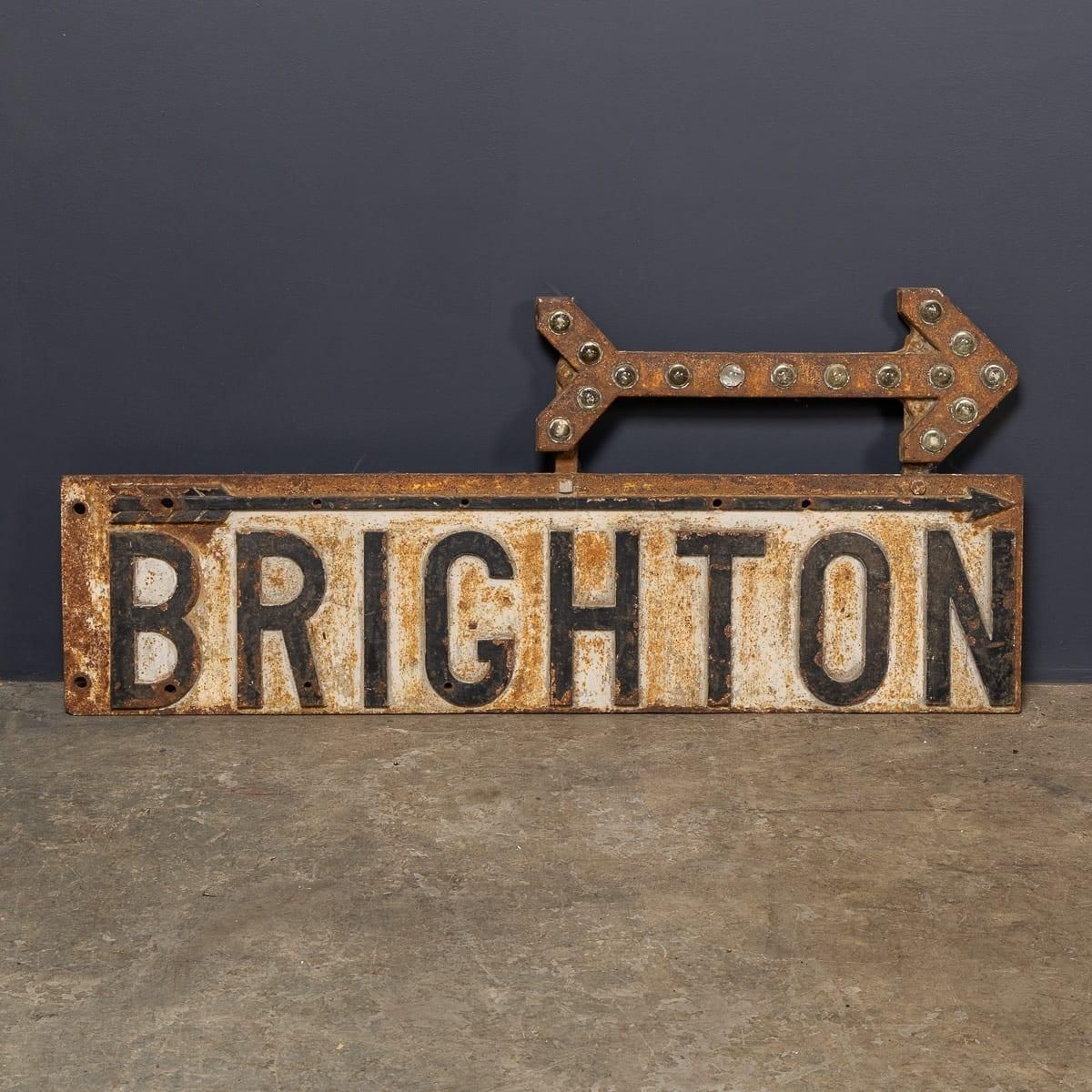 Vintage 20thc English Cast Iron With Black & White Enamel 'Brighton' Sign C.1940 photo furniture