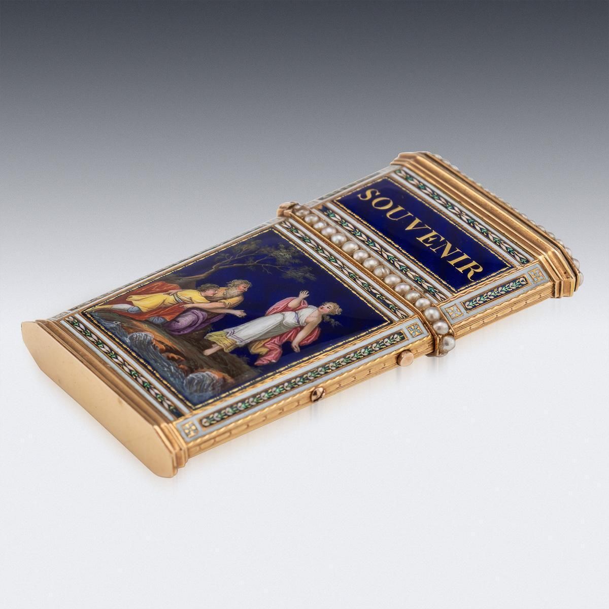 Antique 18thc Swiss Gold, Enamel & Seed Pearl Aide Memoire "Souvenir" Box C.1790 photo 14274.0