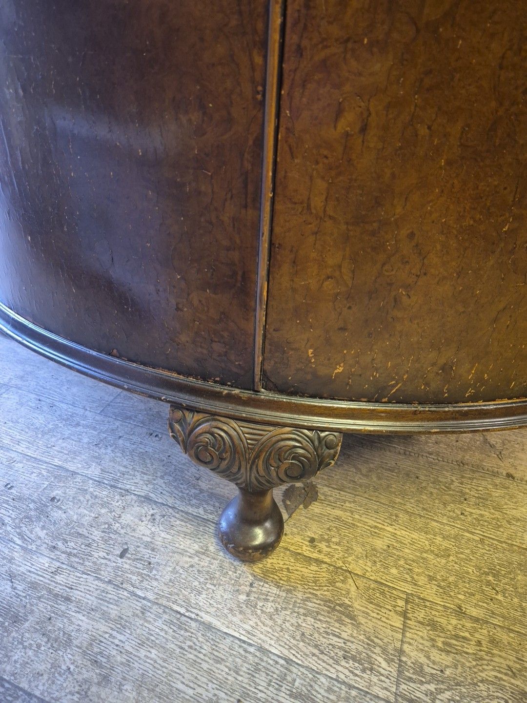 photo furniture Early 20thc Burr Walnut Demi Lune Side Cocktail Drinks Cabinet By G & F