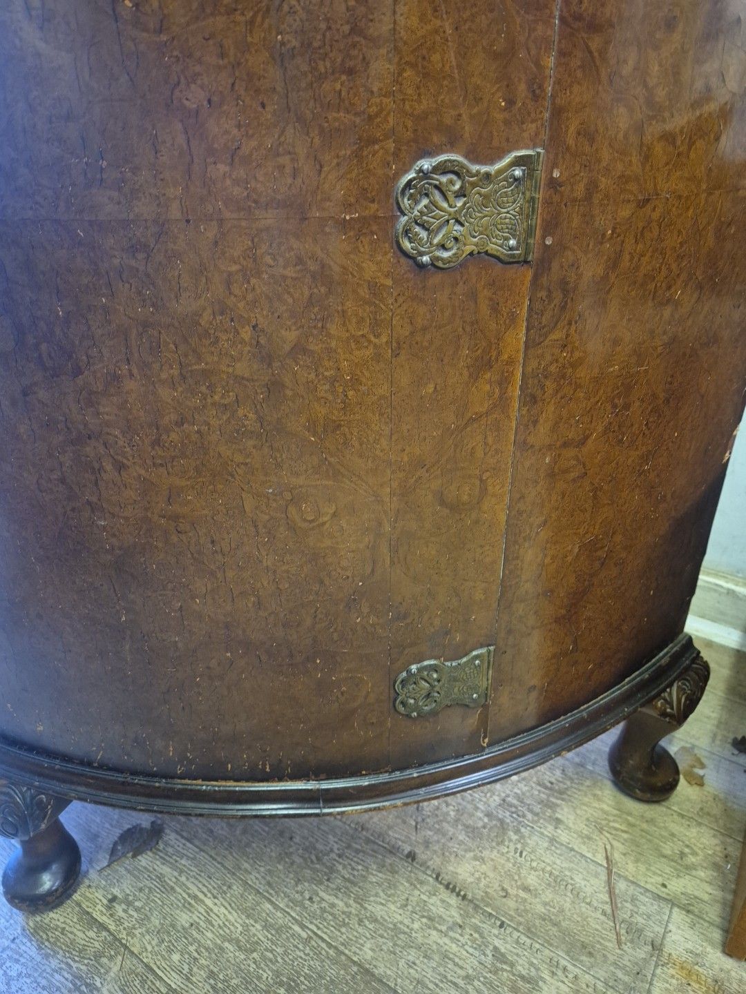 photo for sale Early 20thc Burr Walnut Demi Lune Side Cocktail Drinks Cabinet By G & F
