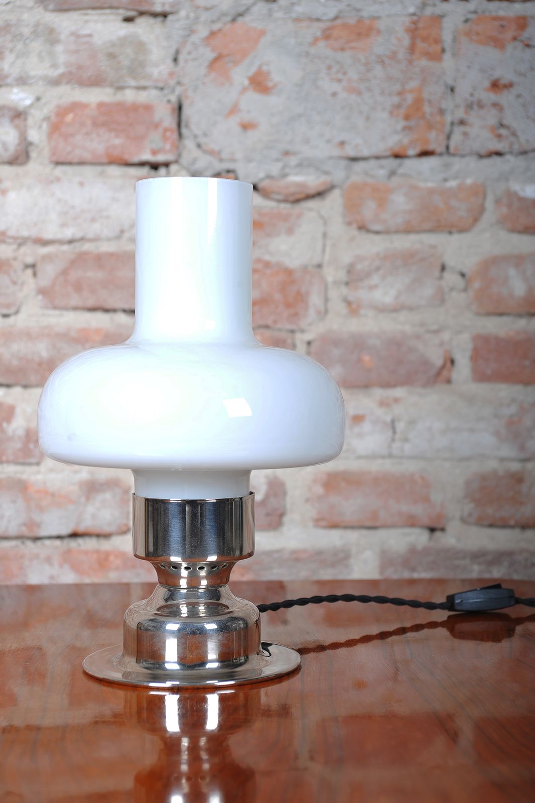 Restored Art Deco Table Lamp, Chrome Plated Steel, Opaline Glass, Czech, 1920s photo furniture