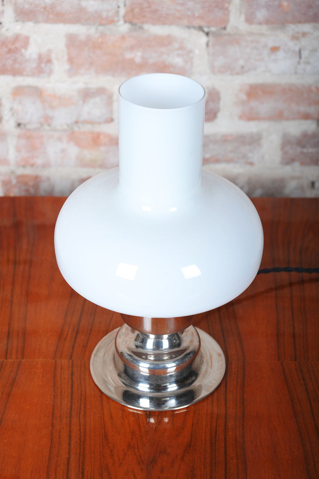 Restored Art Deco Table Lamp, Chrome Plated Steel, Opaline Glass, Czech, 1920s photo for sale