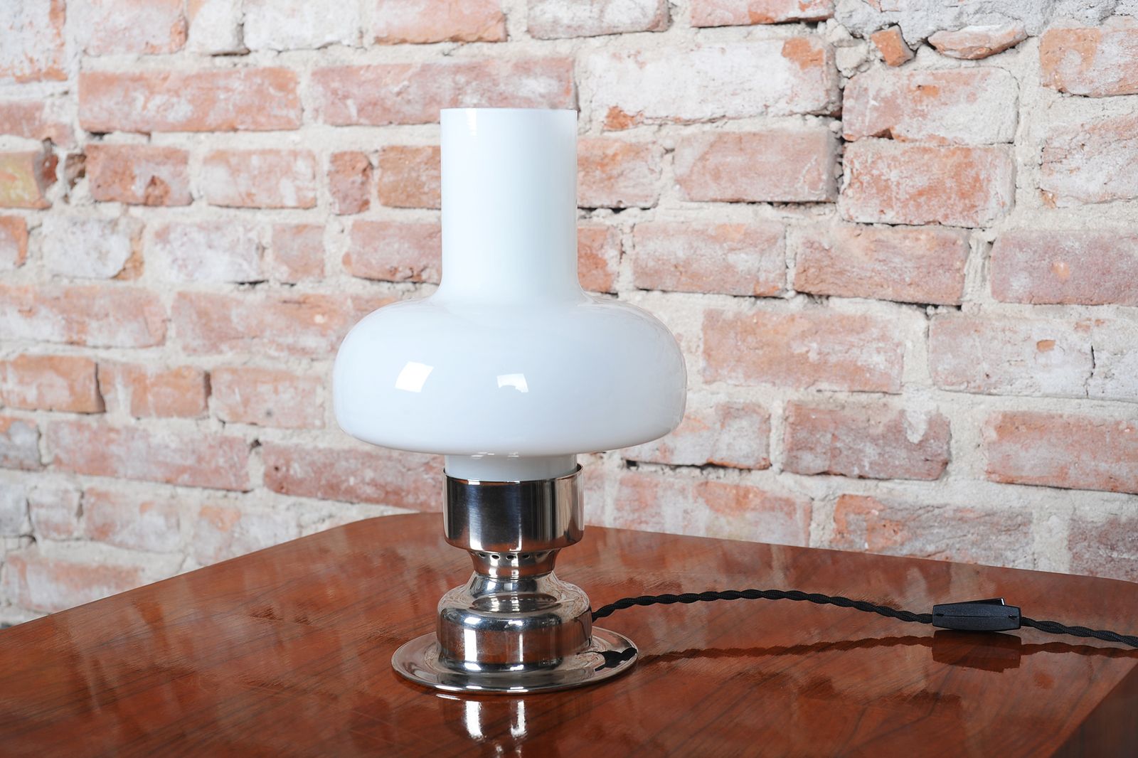 Restored Art Deco Table Lamp, Chrome Plated Steel, Opaline Glass, Czech, 1920s photo Lighting
