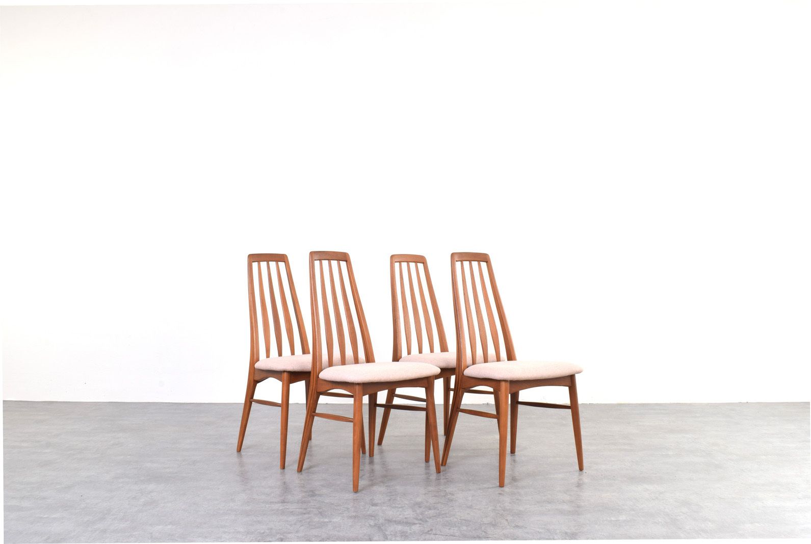 Mid Century Teak & Wool Eva Dining Chairs By Niels Koefoed For Koefoed Hornslet, 1960s, Set Of 4
