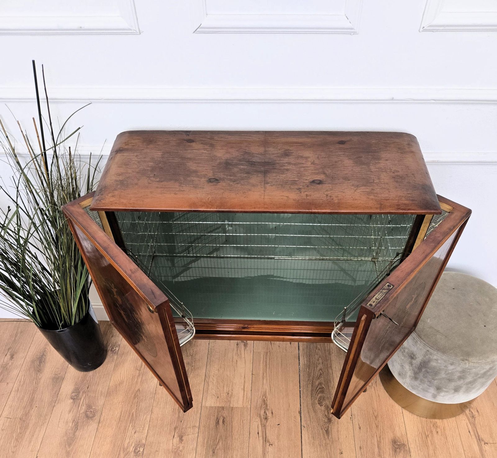 photo furniture 1950s Art Deco Mid Century Italian Walnut Mirror Mosaic Sideboard Bar Cabinet