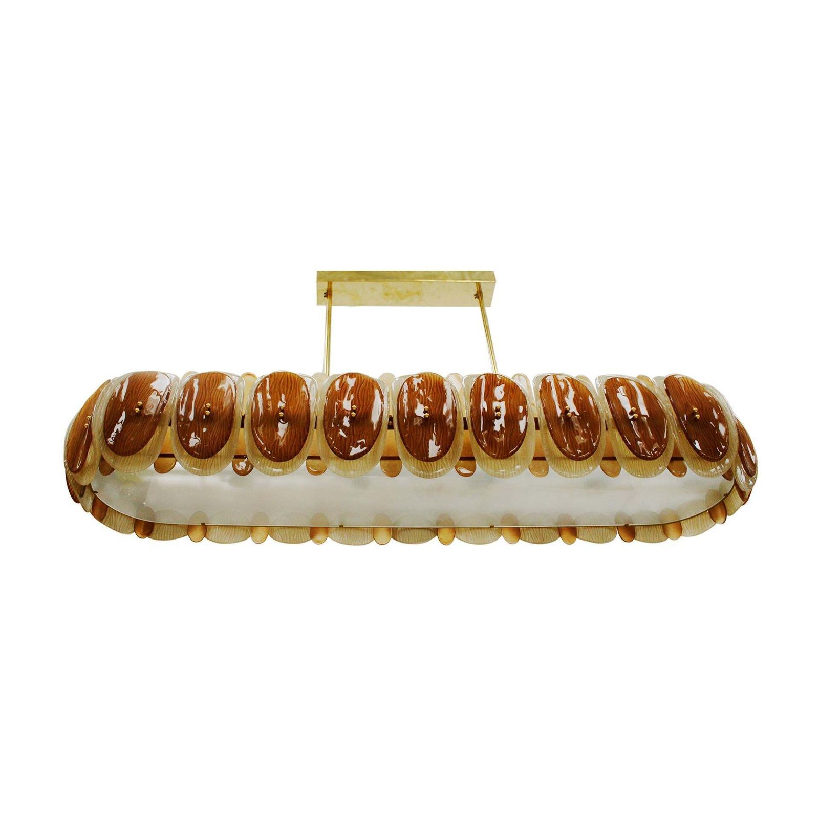 Midmodern Style Italian Brass Pendant Lamp With Brown And Beige Murano Glass photo furniture