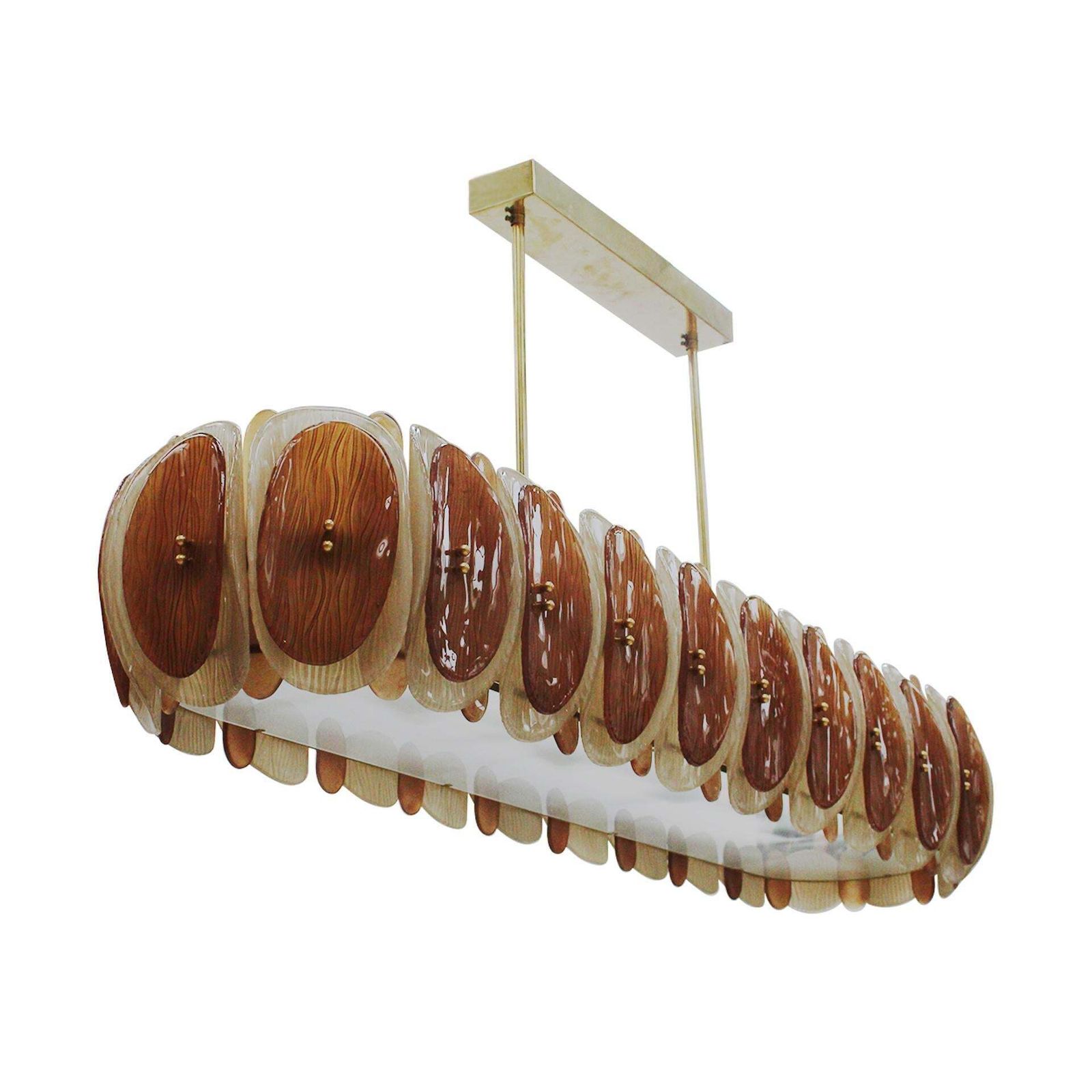 Midmodern Style Italian Brass Pendant Lamp With Brown And Beige Murano Glass photo 7557.0