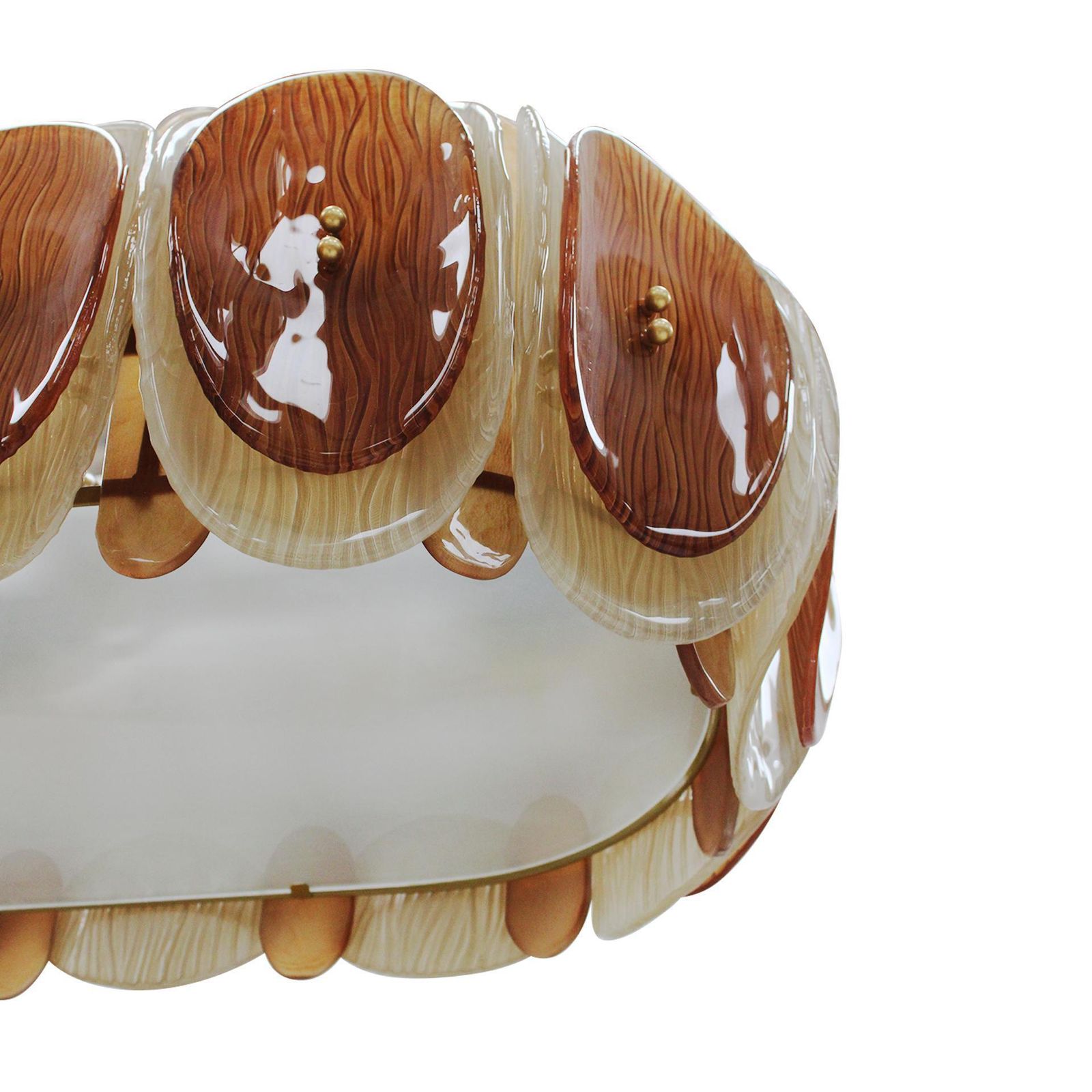 7557.0 Midmodern Style Italian Brass Pendant Lamp With Brown And Beige Murano Glass photo
