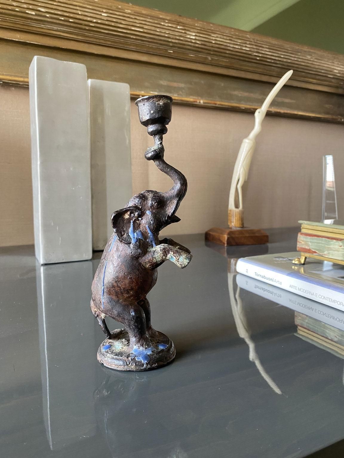 Home Decor Antique Bronze Elephant Candle Holder, Eastern Origin, Circa 1890 photo