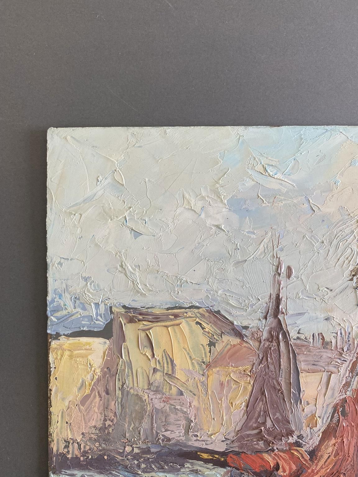 Seascape Oil Painting Of Sailboats, Post Impressionist, Signed, 1979 photo for sale
