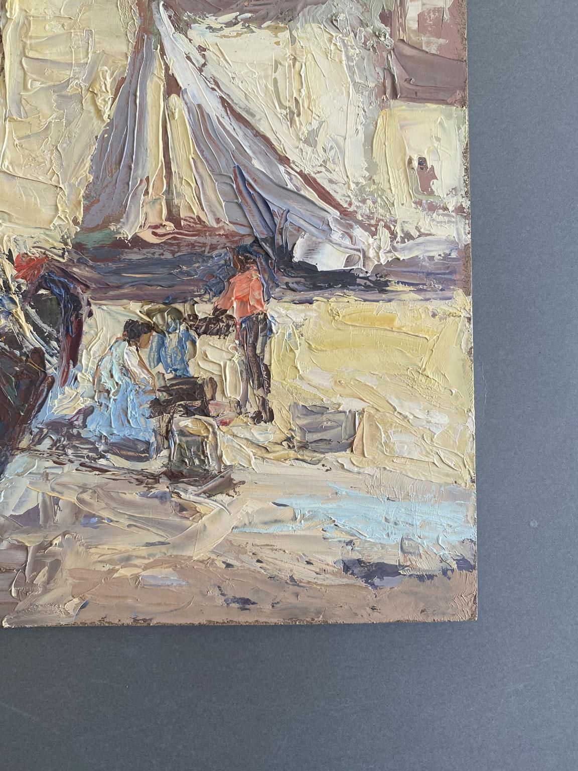Seascape Oil Painting Of Sailboats, Post Impressionist, Signed, 1979 photo buy