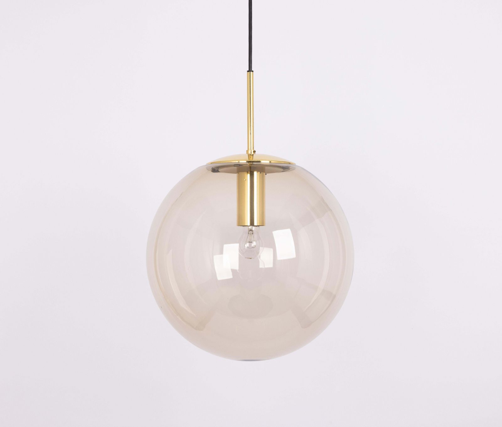 1 Of 5 Large Limburg Brass With Smoked Glass Ball Pendant, Germany, 1970s photo vinterior