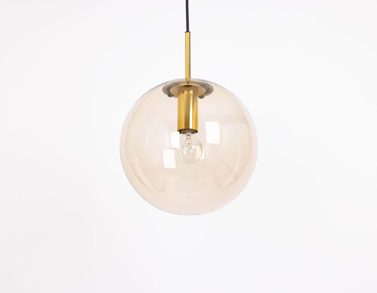 1 Of 4 Large Limburg Brass With Smoked Glass Ball Pendant, Germany, 1970s photo 562.0