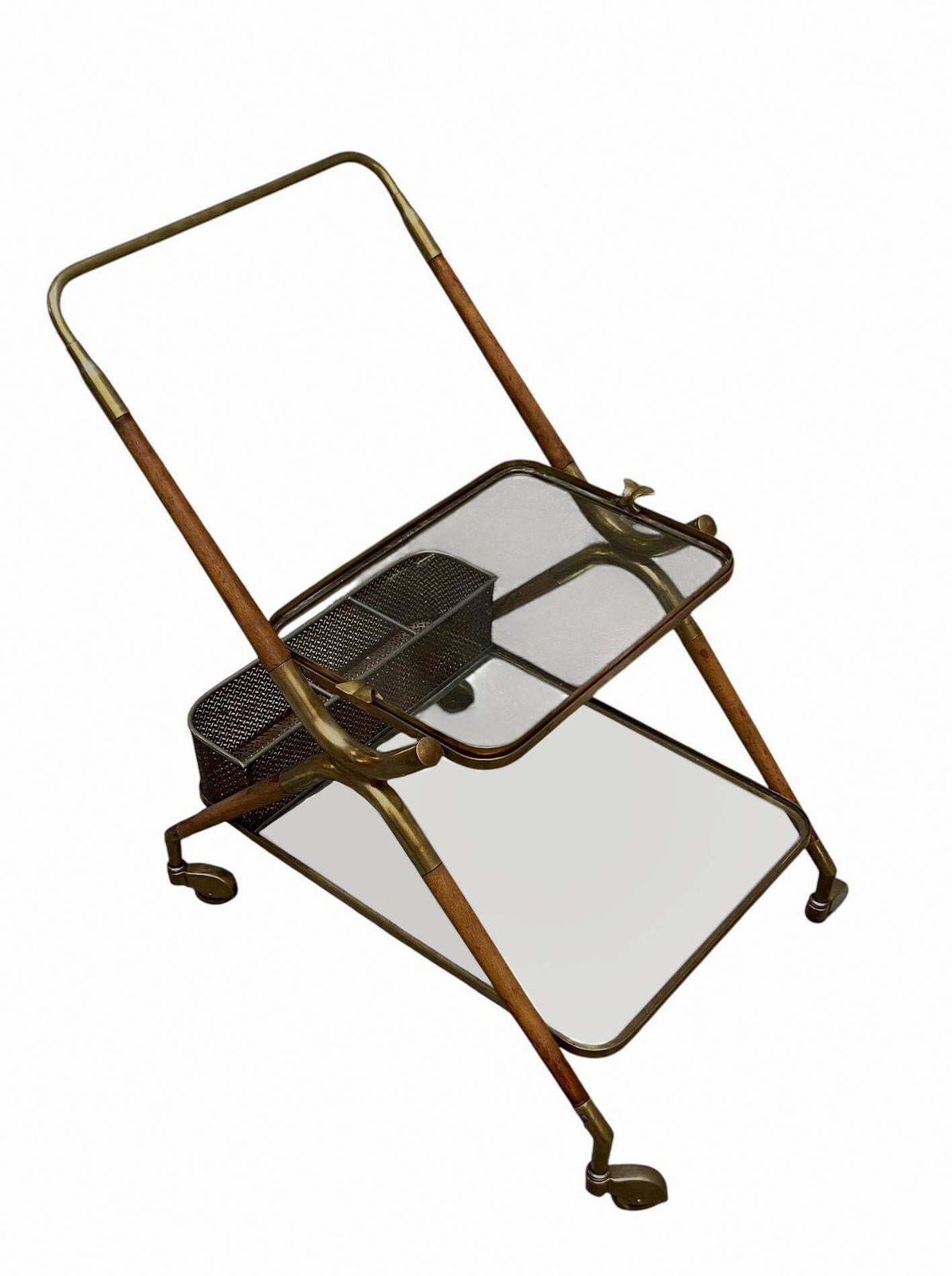Cesare Lacca Wood And Brass Trolley, Italy 1950s photo for sale