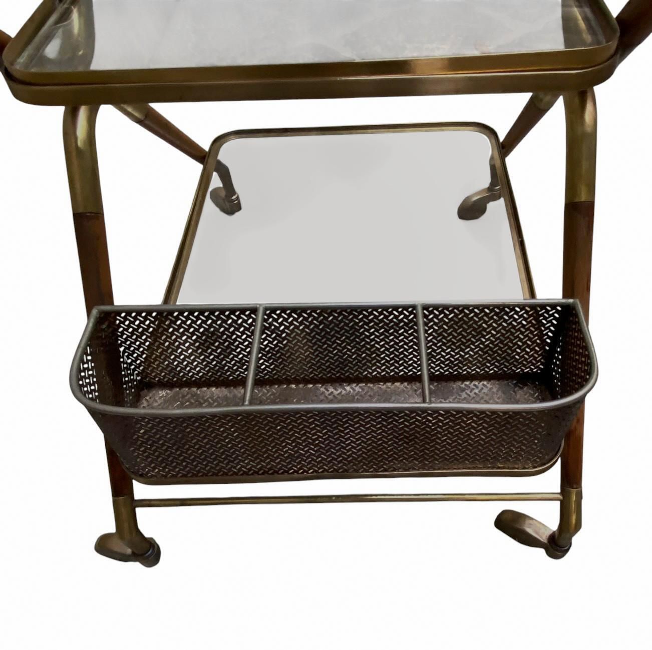 Cesare Lacca Wood And Brass Trolley, Italy 1950s photo vinterior