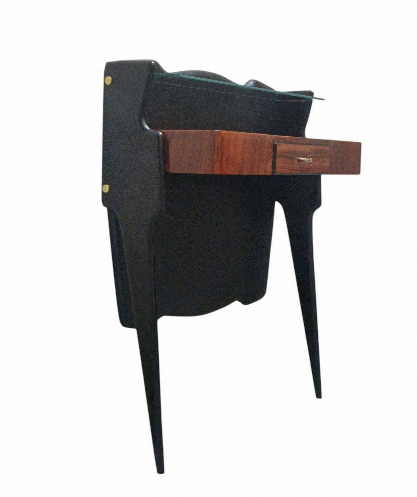 Wooden Wall Console Table With Glass Shelf And Drawer, Italy 1950s photo furniture