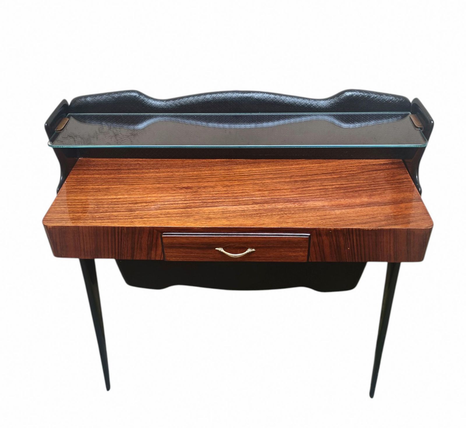 Wooden Wall Console Table With Glass Shelf And Drawer, Italy 1950s photo Furniture