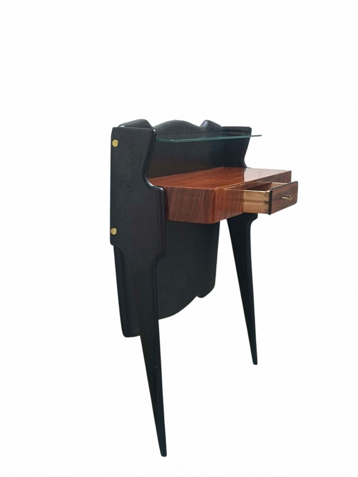 Wooden Wall Console Table With Glass Shelf And Drawer, Italy 1950s photo 1088.0