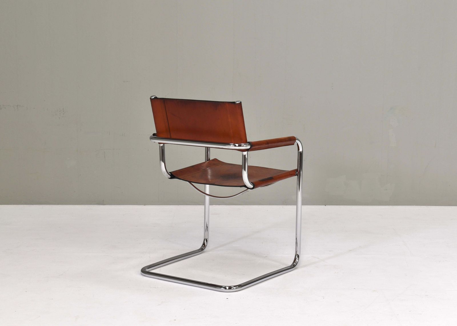 Mart Stam S34 Dining Armchair In Cognac Saddle Leather, 1970s photo vintage