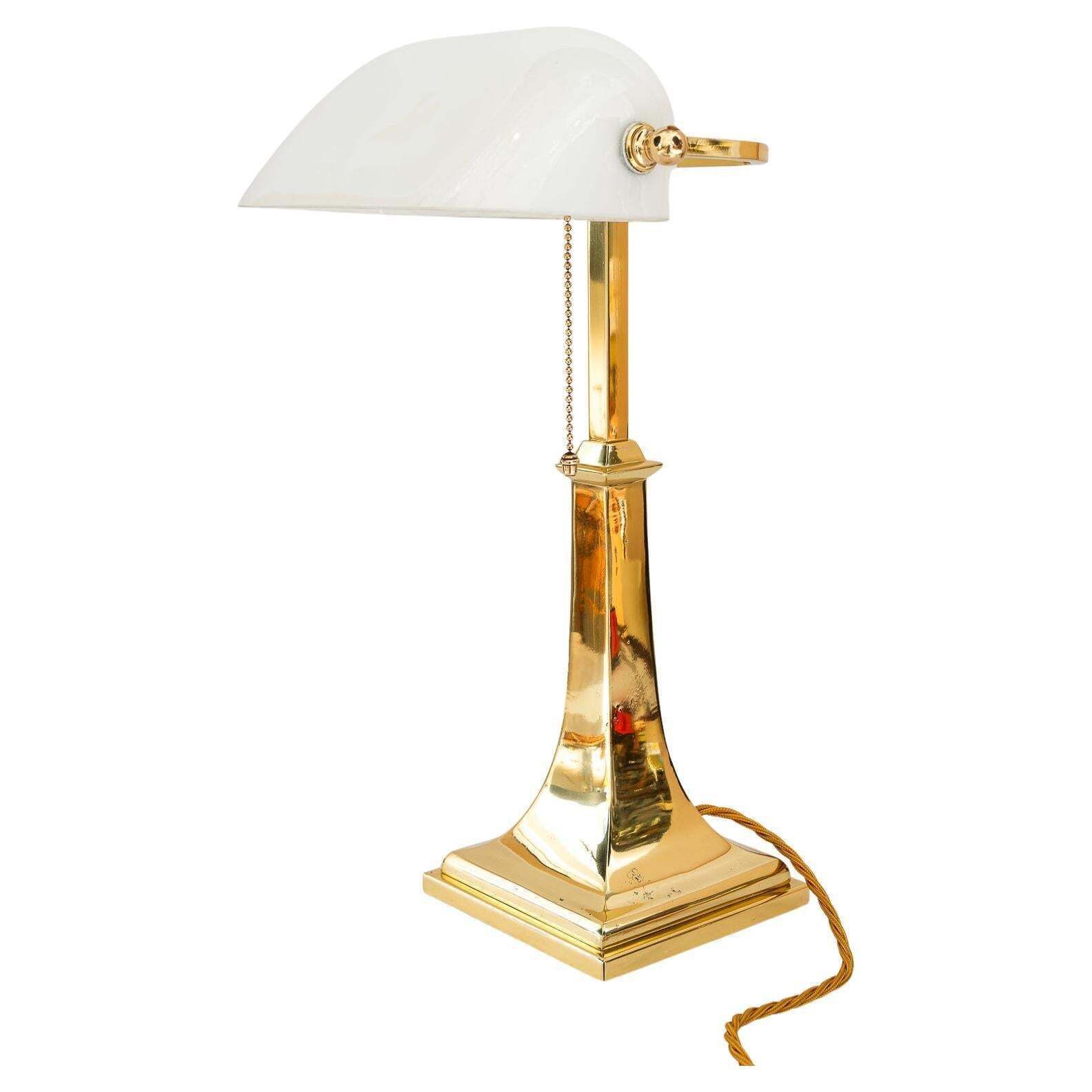 Art Deco Banker Lamp With Original Glass Shade Around 1920s