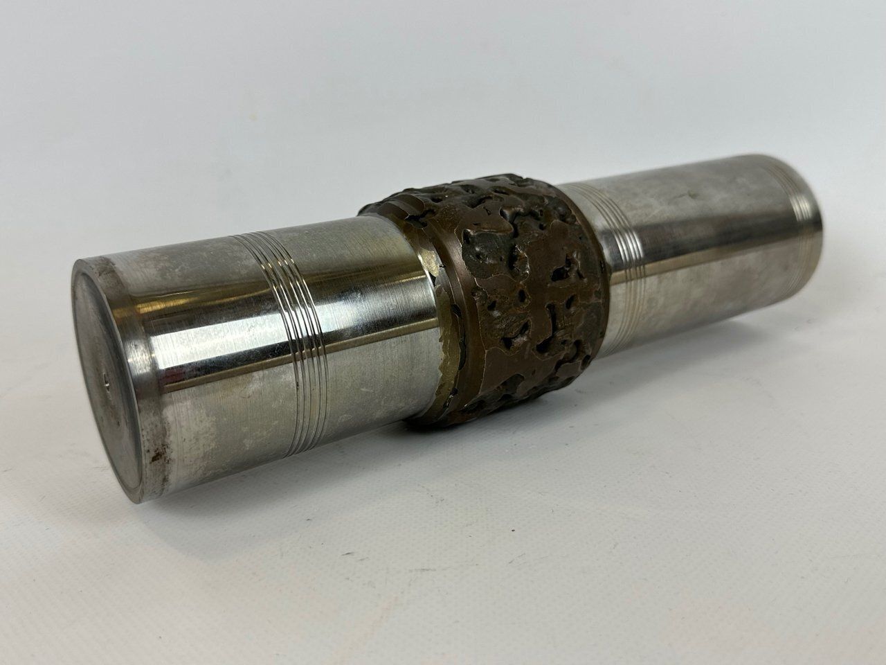German Brutalist Cylindrical Steel And Bronze Vase From Bmf, 1970s photo 173.0