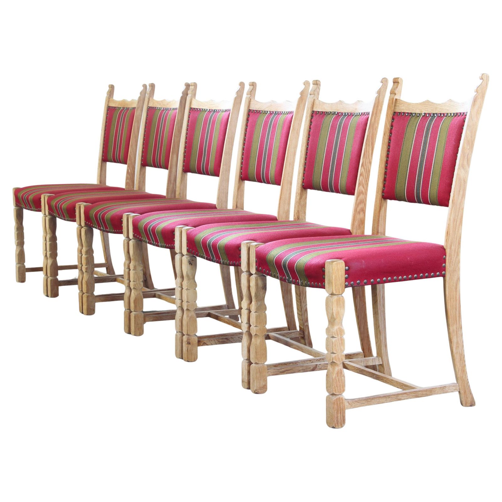 Set Of 6 Vintage Brutalist Danish Oak Dining Chairs, Henning Kjærnulf Style '60s