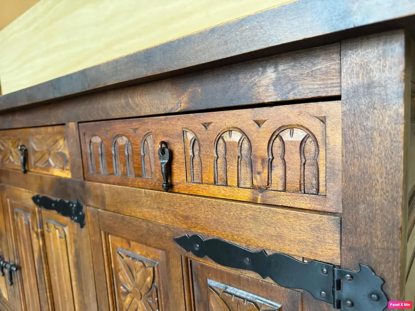 19th Spanish Baroque Carved Walnut Tuscan Three Drawers Credenza Or Buffet photo Furniture