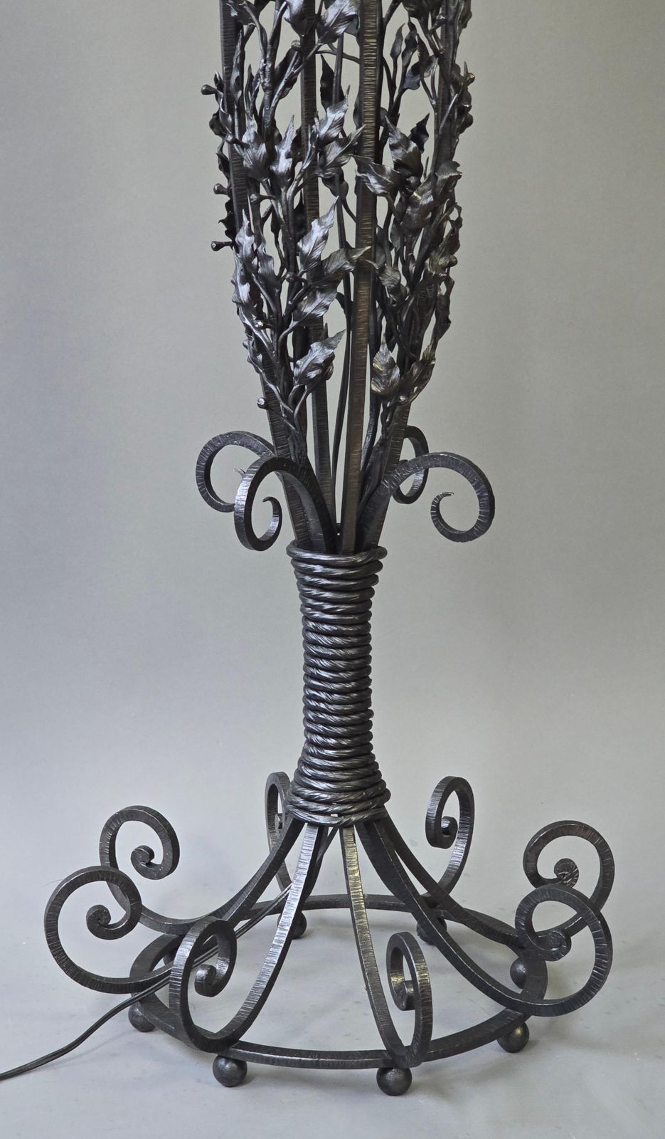 photo furniture Monumental Art Nouveau Wrought Iron Grapevine Floor Lamp, Signed Van Brandt
