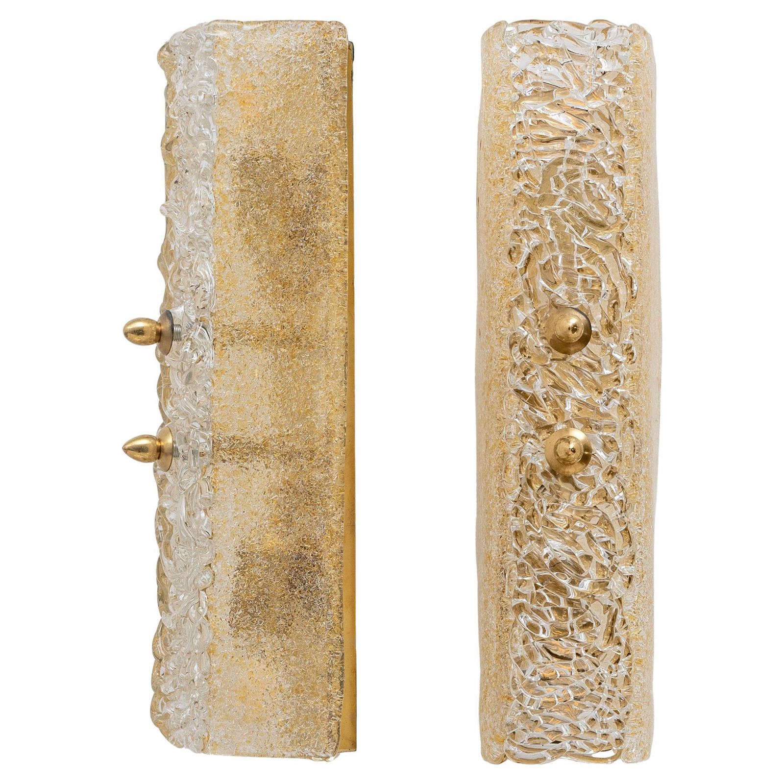 Pair Of Murano Glass Gold Graniglia And Brass Sconces