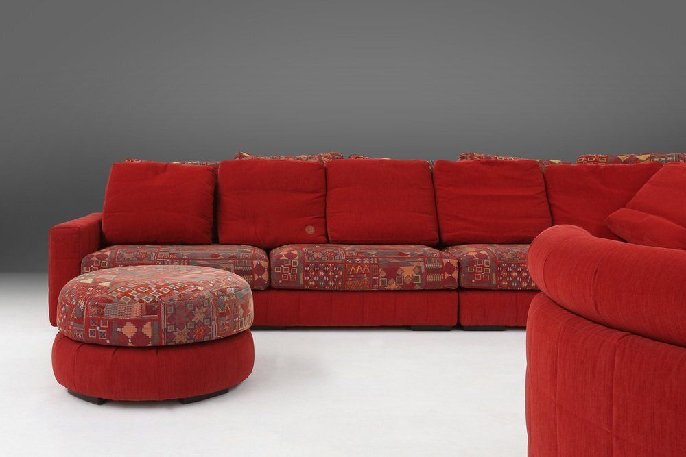 Modular Sofa In Red And Patterned Upholstery From Roche Bobois, France, 1980s photo buy