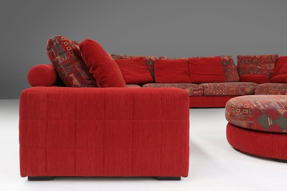 photo furniture Modular Sofa In Red And Patterned Upholstery From Roche Bobois, France, 1980s