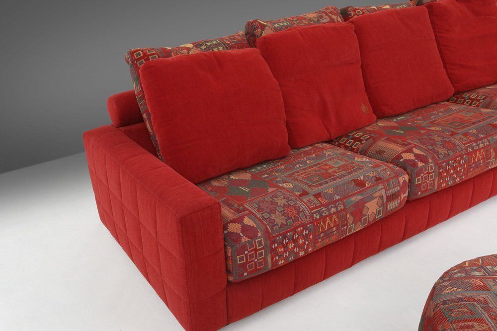 photo buy Modular Sofa In Red And Patterned Upholstery From Roche Bobois, France, 1980s