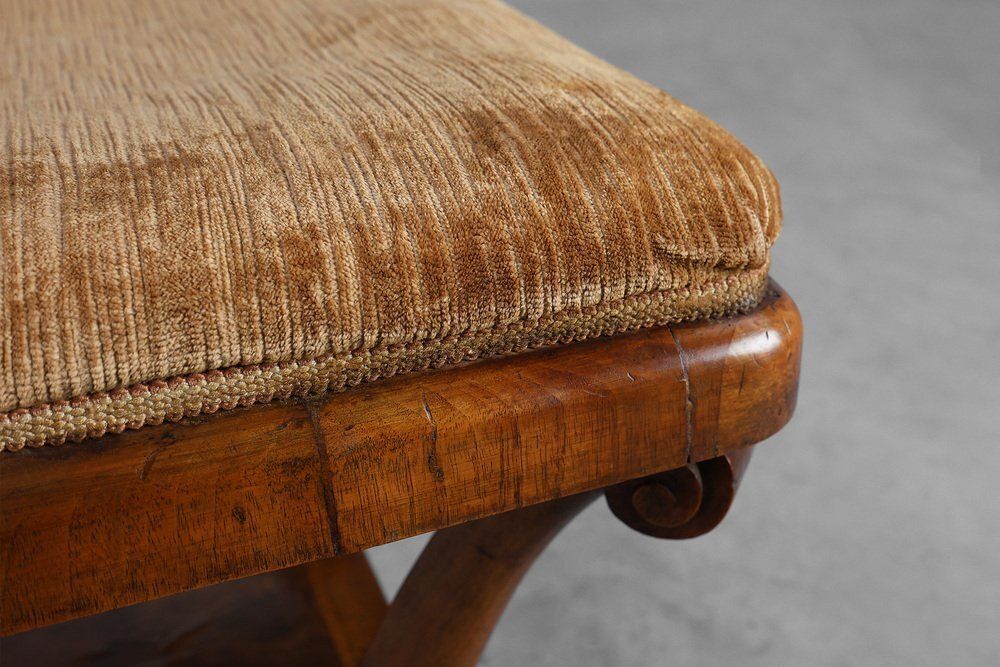 photo furniture Art Deco Walnut Stool With Fabric, Italy, 1920s