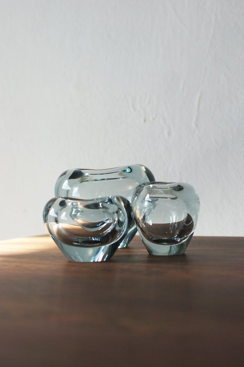Blue Heart Vases By Per Lütken For Orrefors, Sweden, Set Of 3 photo for sale
