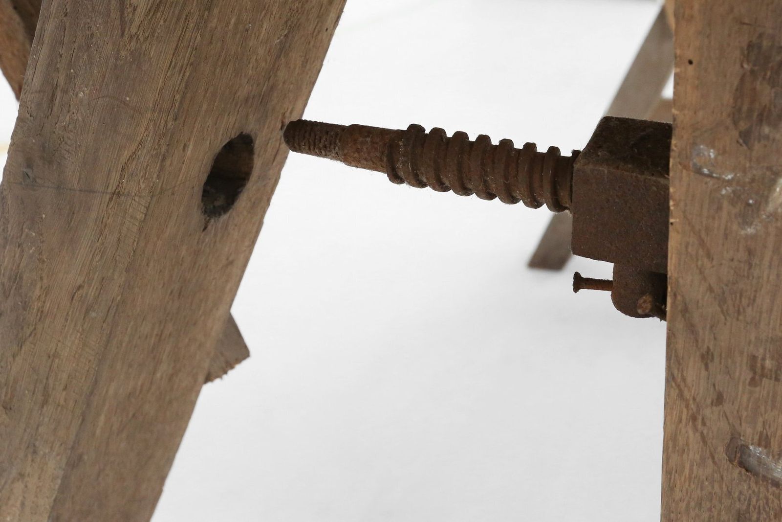 Furniture Industrial Oak Workbench, Belgium, 1900s photo