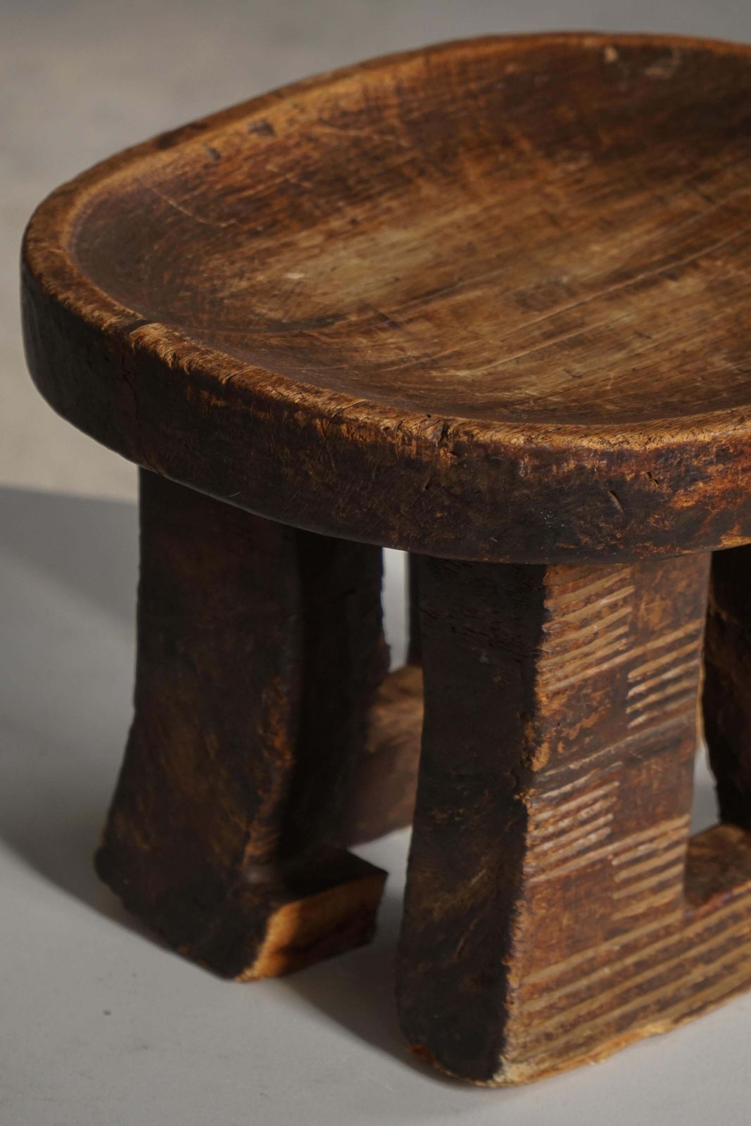 Traditional Hand Carved African Tribal Stool, Bamileke‑Style, 20th Century photo for sale