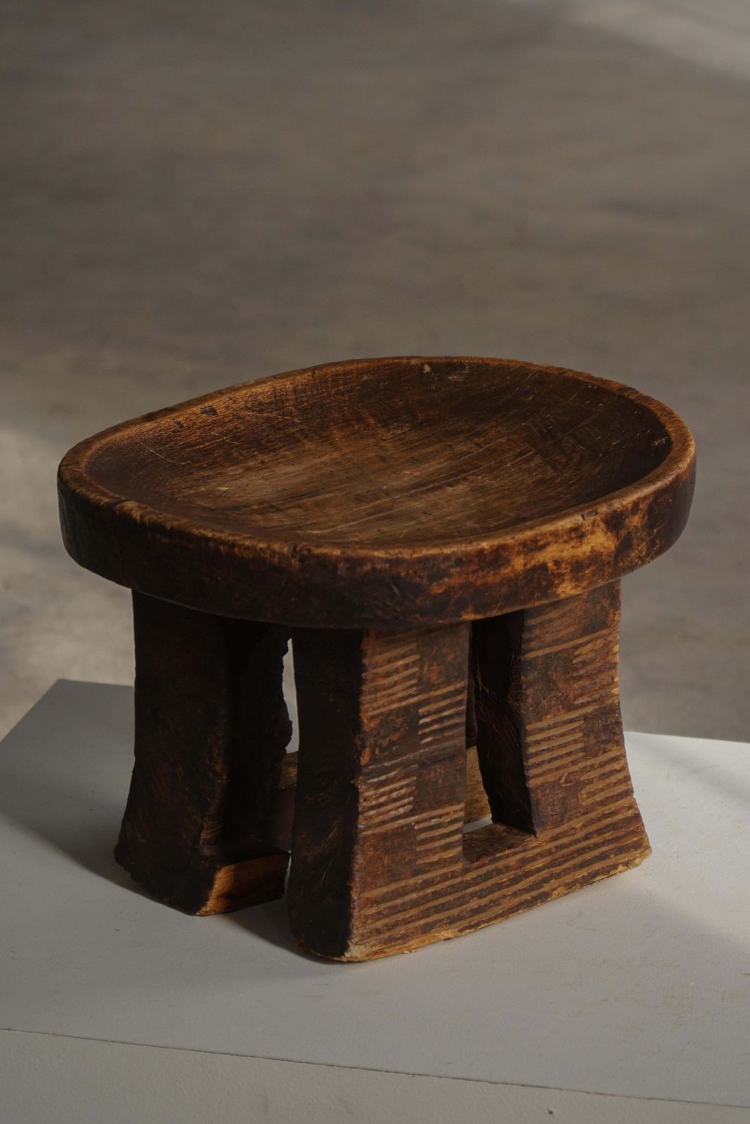 photo buy Traditional Hand Carved African Tribal Stool, Bamileke‑Style, 20th Century