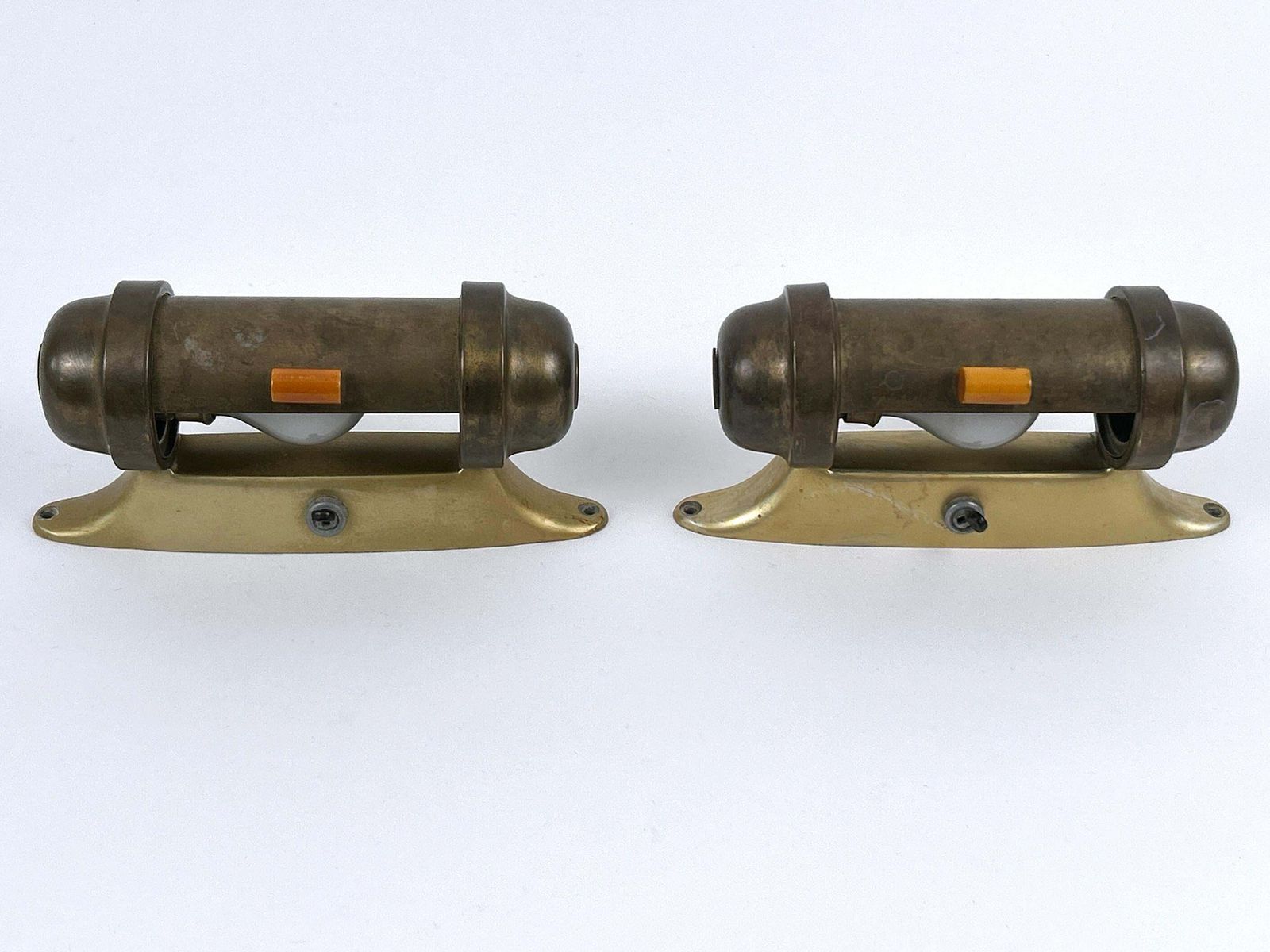 Set Of Two Streamline Bauhaus Design Sub Marine Cabinet Sconces Germany 1930s photo 2592.0