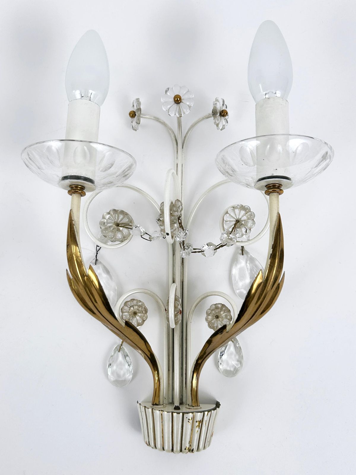 Set Of Two Elegant Brass & Glass Sconces By Vereinigte Werkstätten 1960s photo vinterior