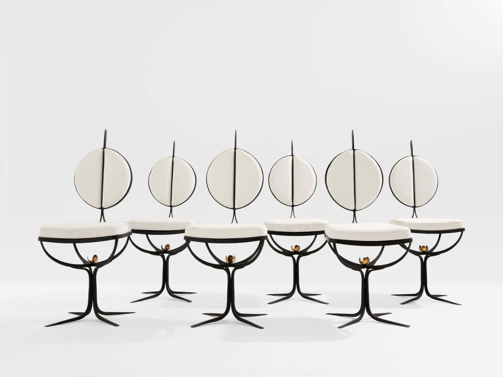 Ensemble de 6 chaises brutalistes françaises en fer forgé et Alcantara, 1990 photo furniture