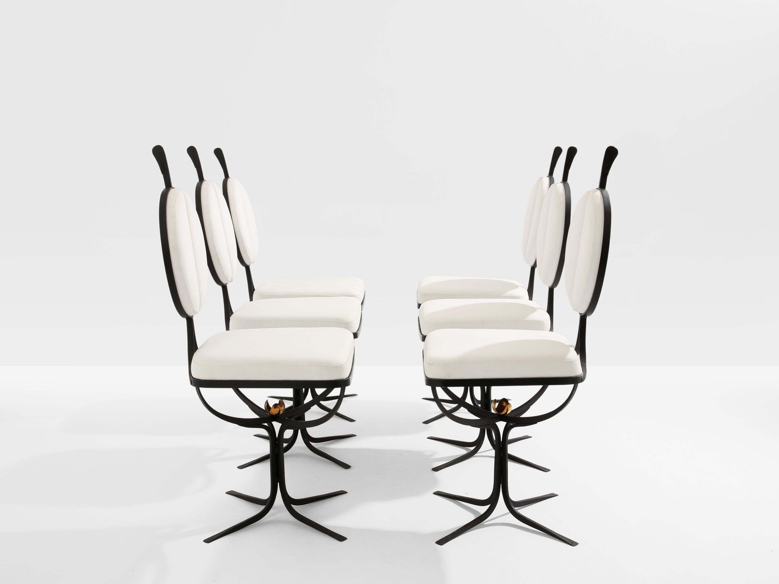 French Brutalist Wrought Iron Alcantara Set Of 6 Chairs 1990 photo for sale