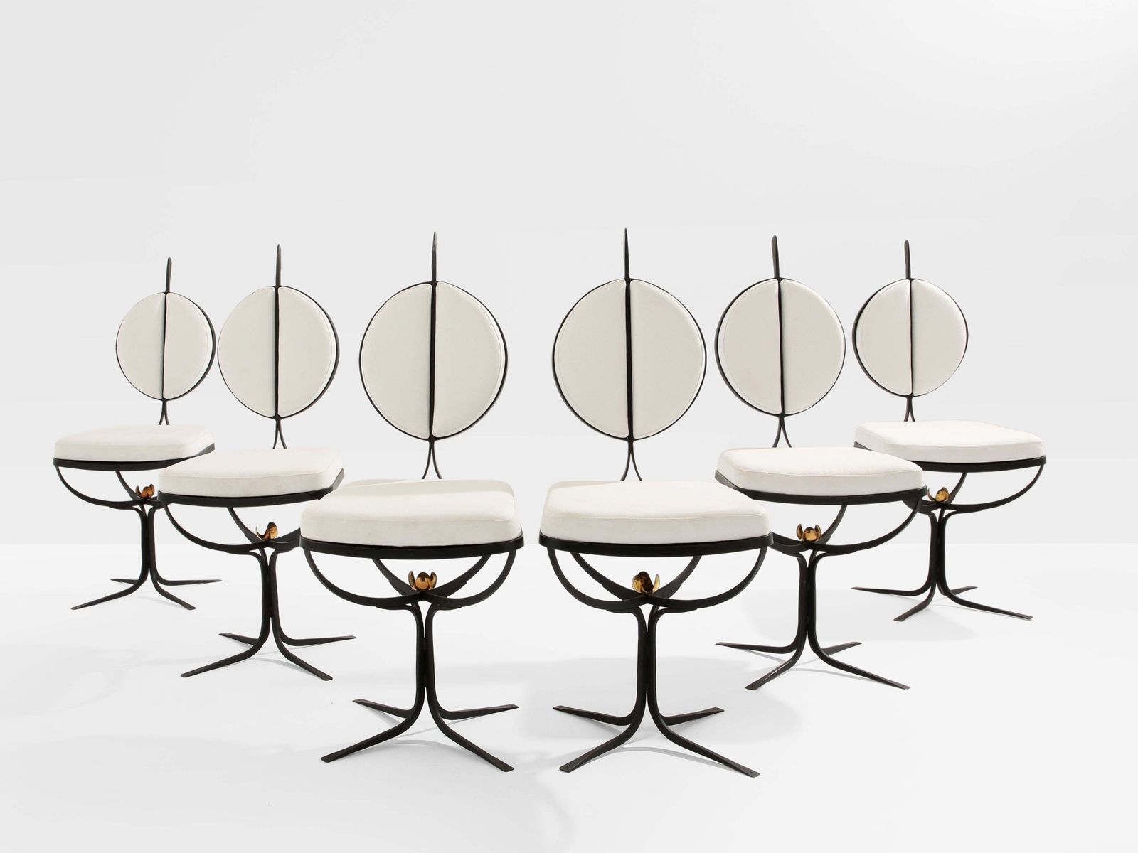 Ensemble de 6 chaises brutalistes françaises en fer forgé et Alcantara, 1990 photo Mobilier