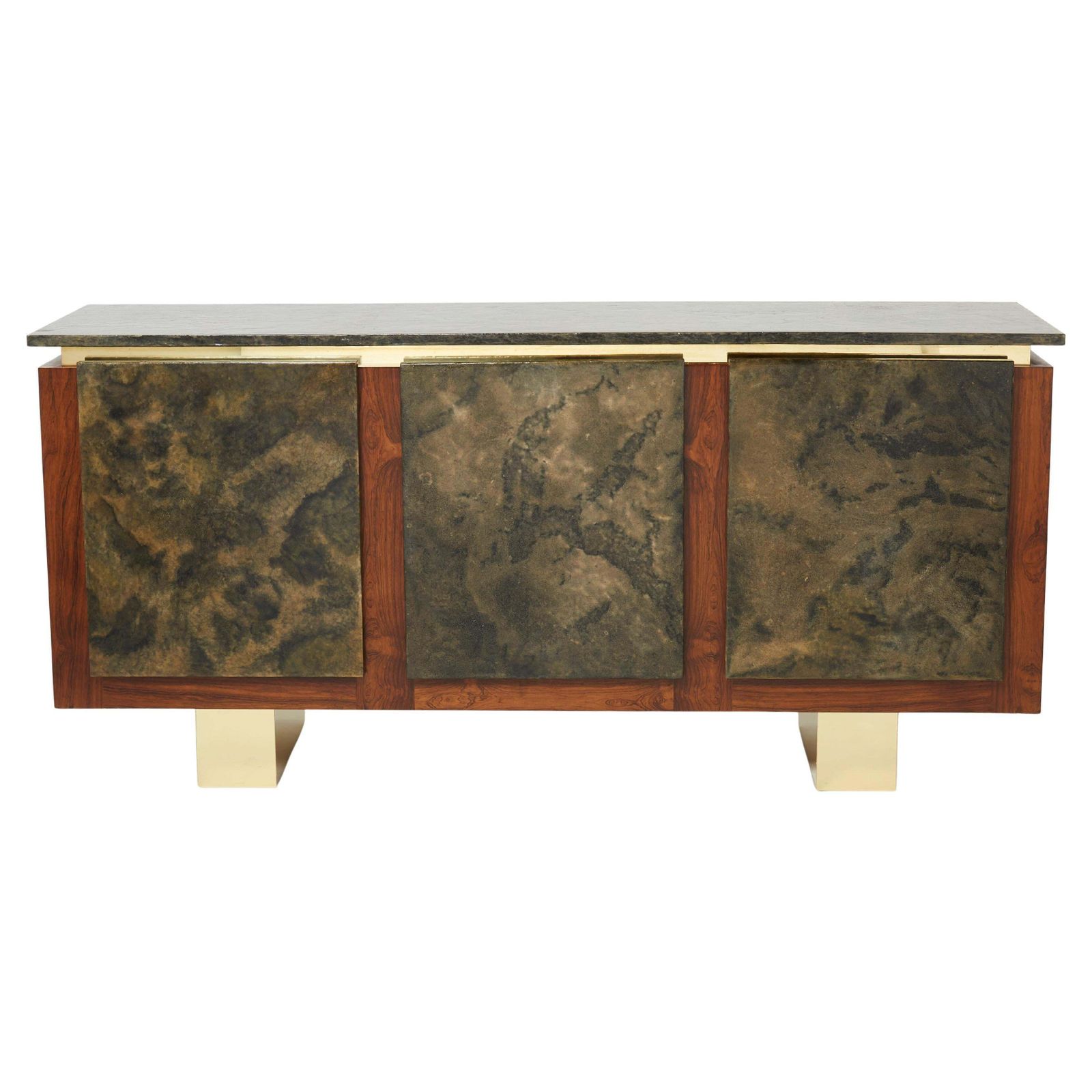 Belgian Brutalist Rosewood Resin And Brass Sideboard 1970