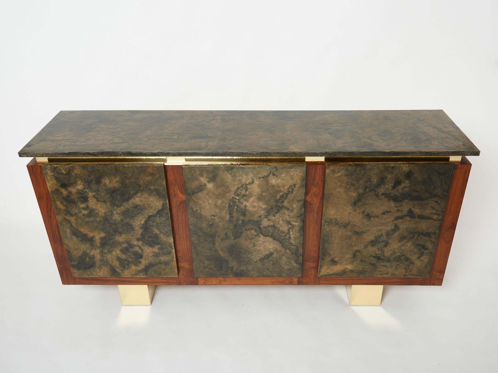 photo furniture Belgian Brutalist Rosewood Resin And Brass Sideboard 1970