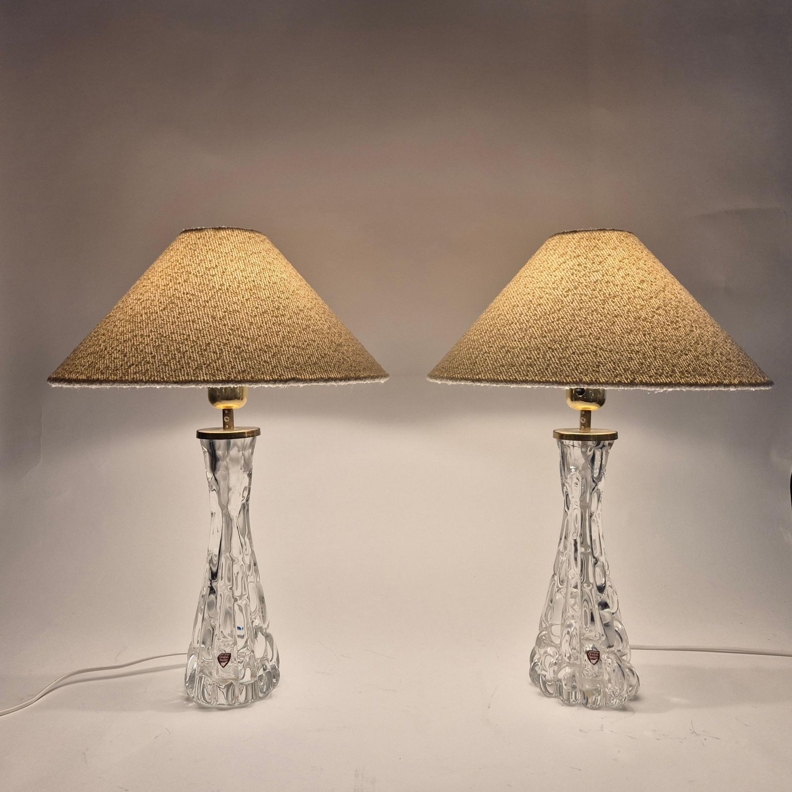 Elegant Pair Of Scandinavian Modern Table Lamps With Orrefors Glass And Brass photo furniture