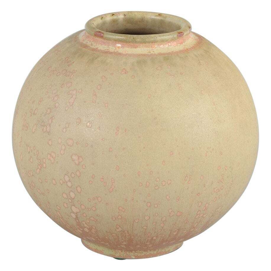 Royal Copenhagen. Spherical Stoneware Vase In Pink, White, And Beige Tones.